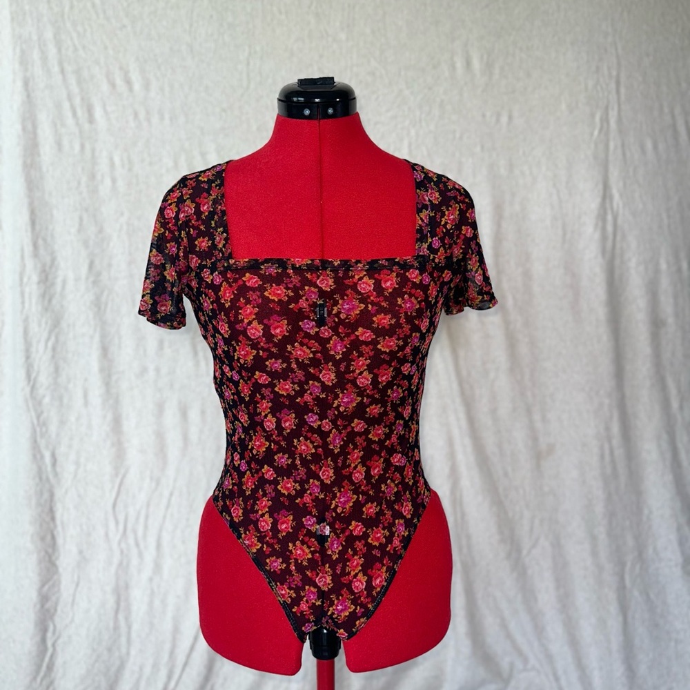 Floral Black and Red Women's Top